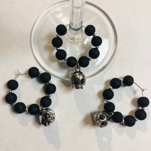 set Matte black skull wine glass charm